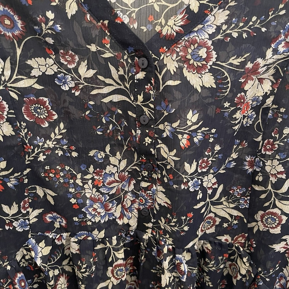 LANE BRYANT 26/28Sheer Navy Blue Floral Chiffon Asymmetrical Babydoll Tunic Boho - Picture 4 of 9